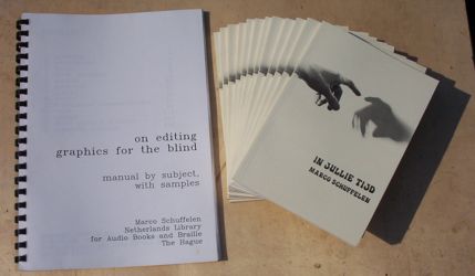 [my two printed book publications: a book of short stories in Dutch, 'In Jullie Tijd'
 and a manual for drawing graphics for the blind]