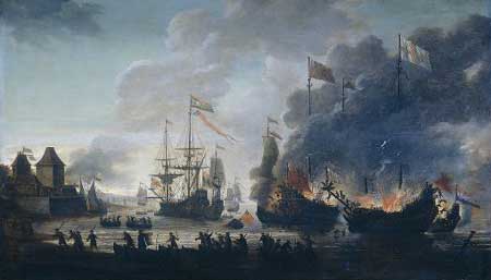 [a 17th-century painting of a sea battle]
