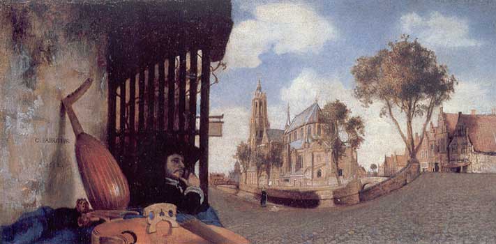 [a 17th Century painting of a Delft street scene]
