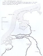 [a historical map of Holland; except for South-West Zeeland and the Central Zuyder Zee
     it's much like today]