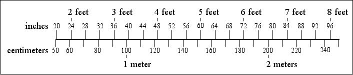 inches and feet to centimeters and meters.