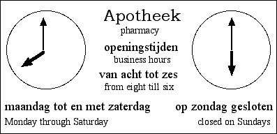['pharmacy' with signs 'hours' and 'days']