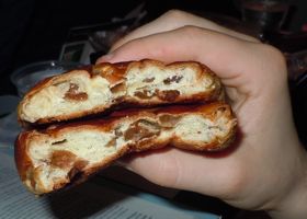 [a double raisin bread roll]
