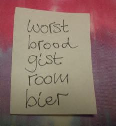 [imaginary shopping list:
  worst brood gist room bier]