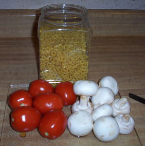 [pasta, tomatoes, mushrooms - uncooked]