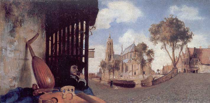 [a 17th Century painting of a Delft street scene]